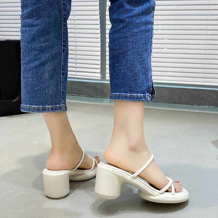 Thick middle-heel shoes fish mouth slippers for women