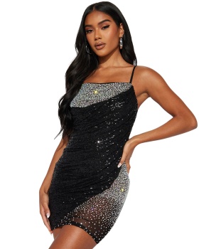Sling package hip European style sequins dress for women