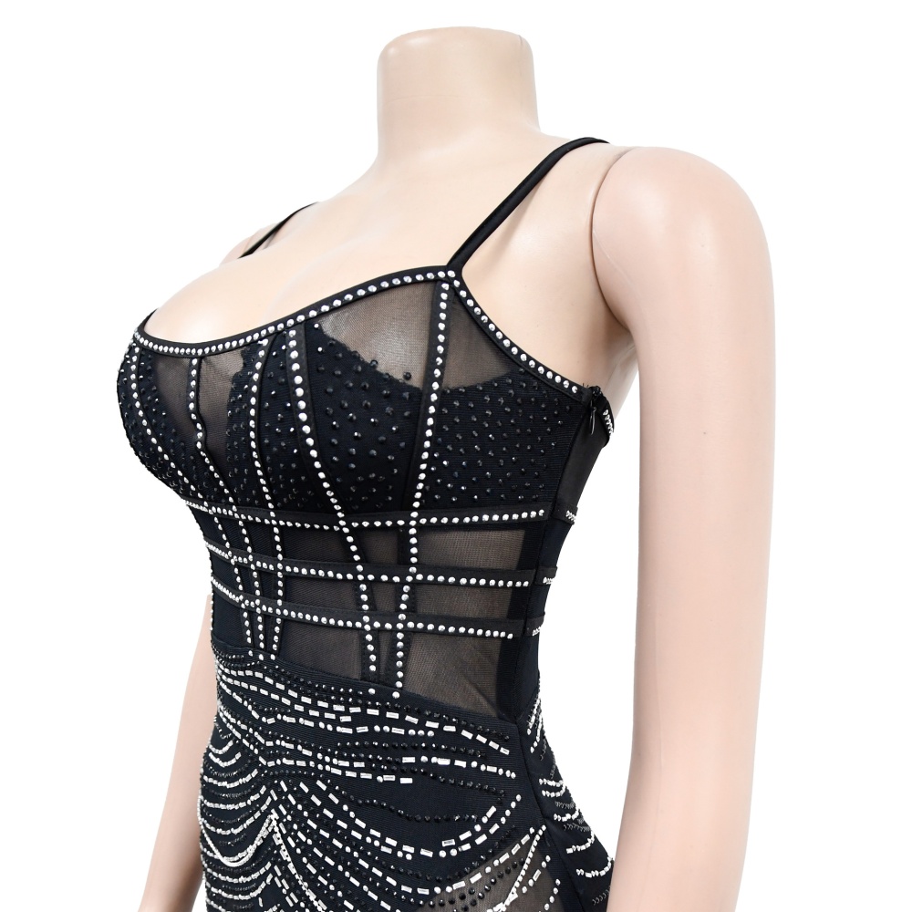 Pure European style gauze dress rhinestone fashion T-back