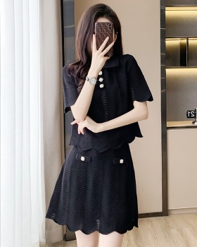 Black knitted fashion skirt 2pcs set for women
