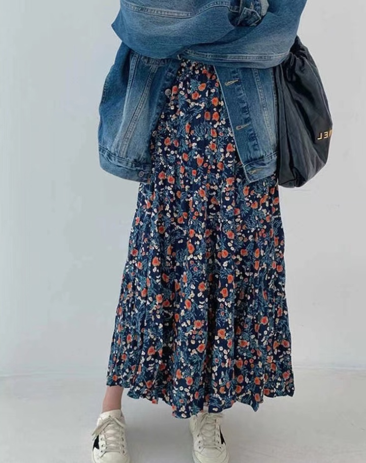 Elastic autumn and winter all-match floral skirt