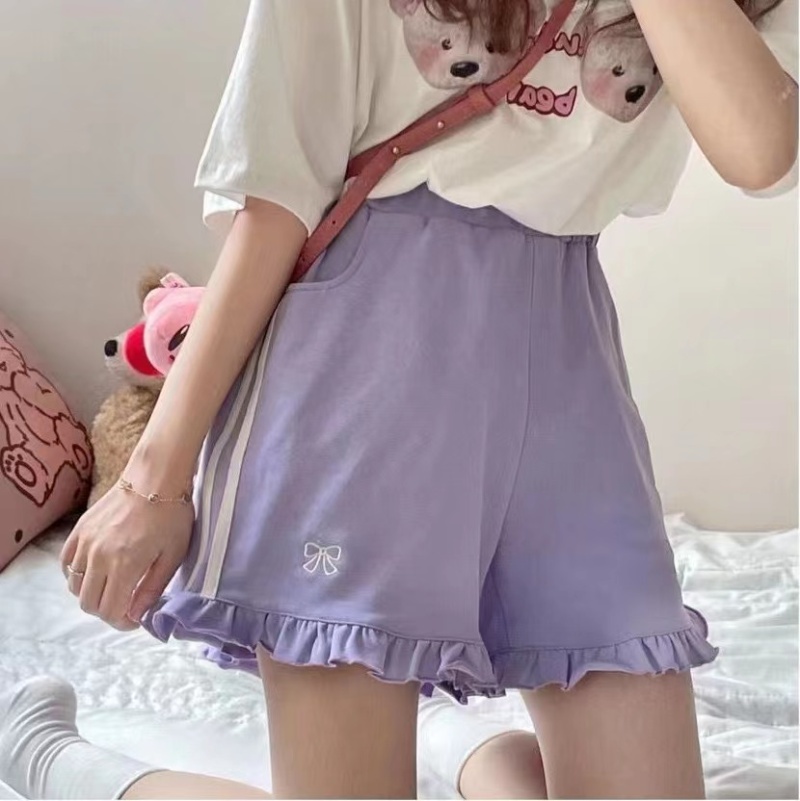 Embroidered wide leg summer sports loose shorts for women