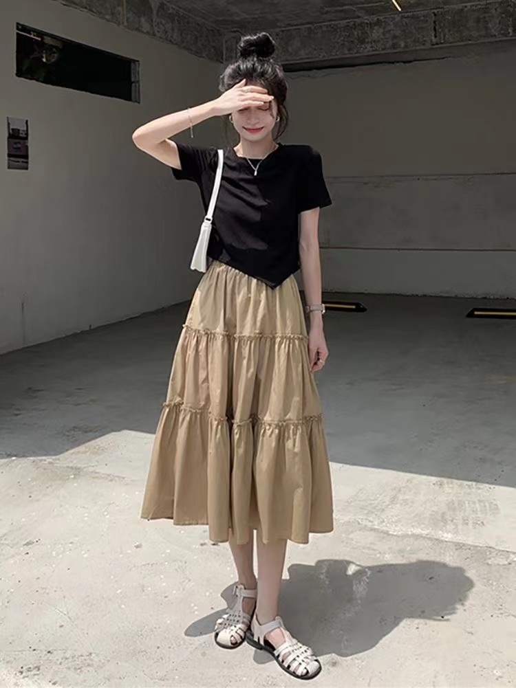 High waist slim wood ear long skirt for women
