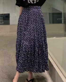 Long retro slim high waist summer purple floral skirt