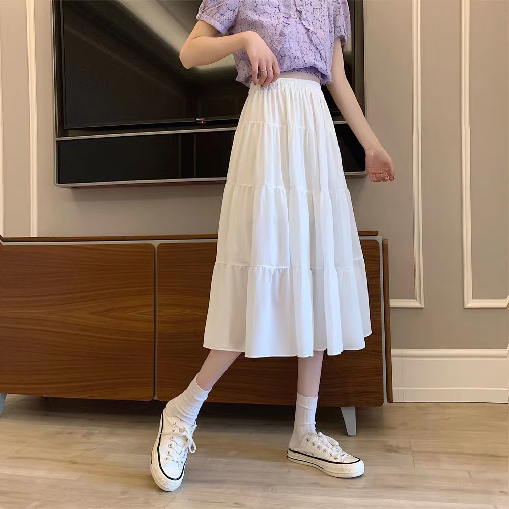 Cake slim long summer girl chiffon white skirt