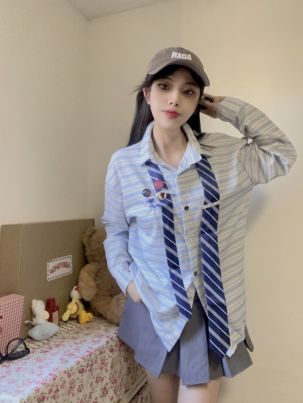College style spring and summer long sleeve loose shirt