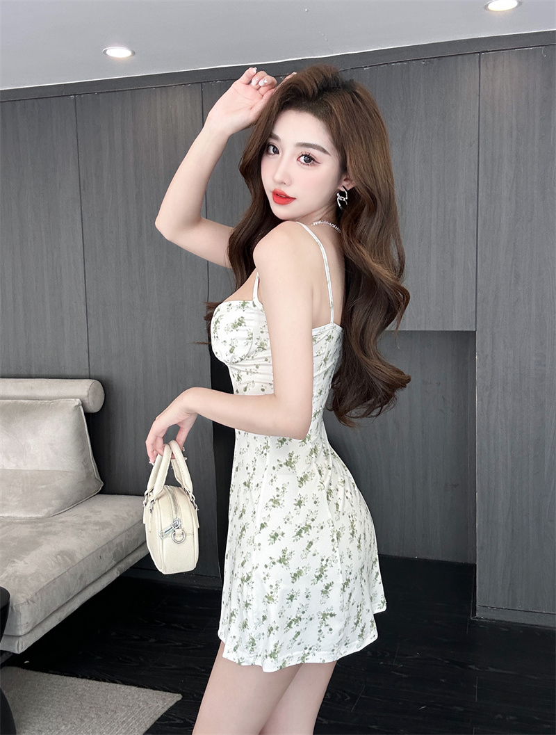 Sling low-cut T-back floral dress for women