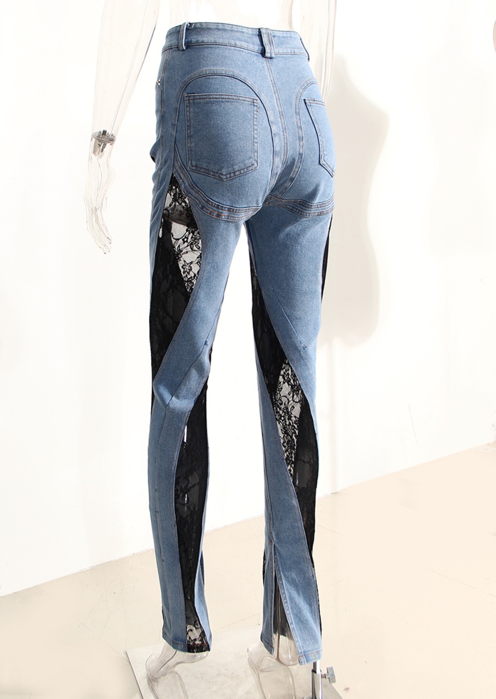 Lace spicegirl jeans mixed colors line long pants for women