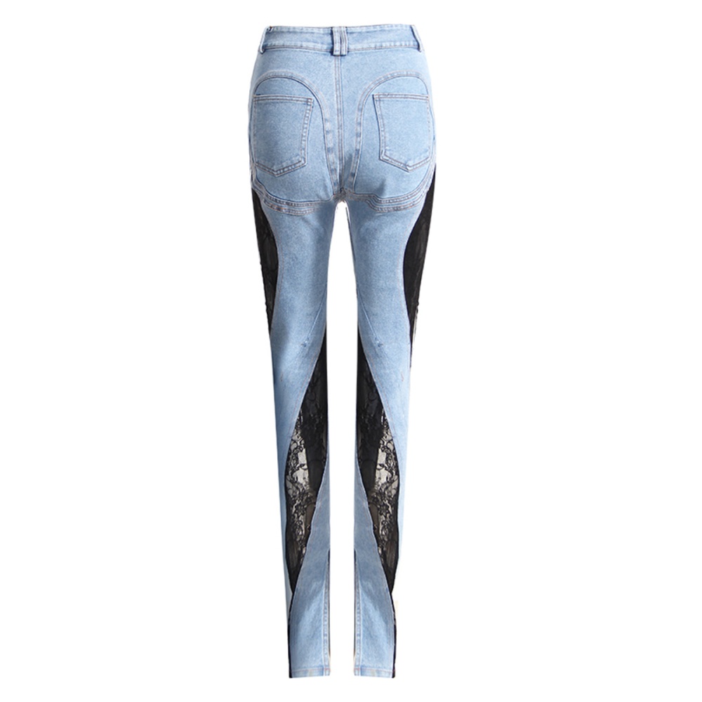 Lace spicegirl jeans mixed colors line long pants for women