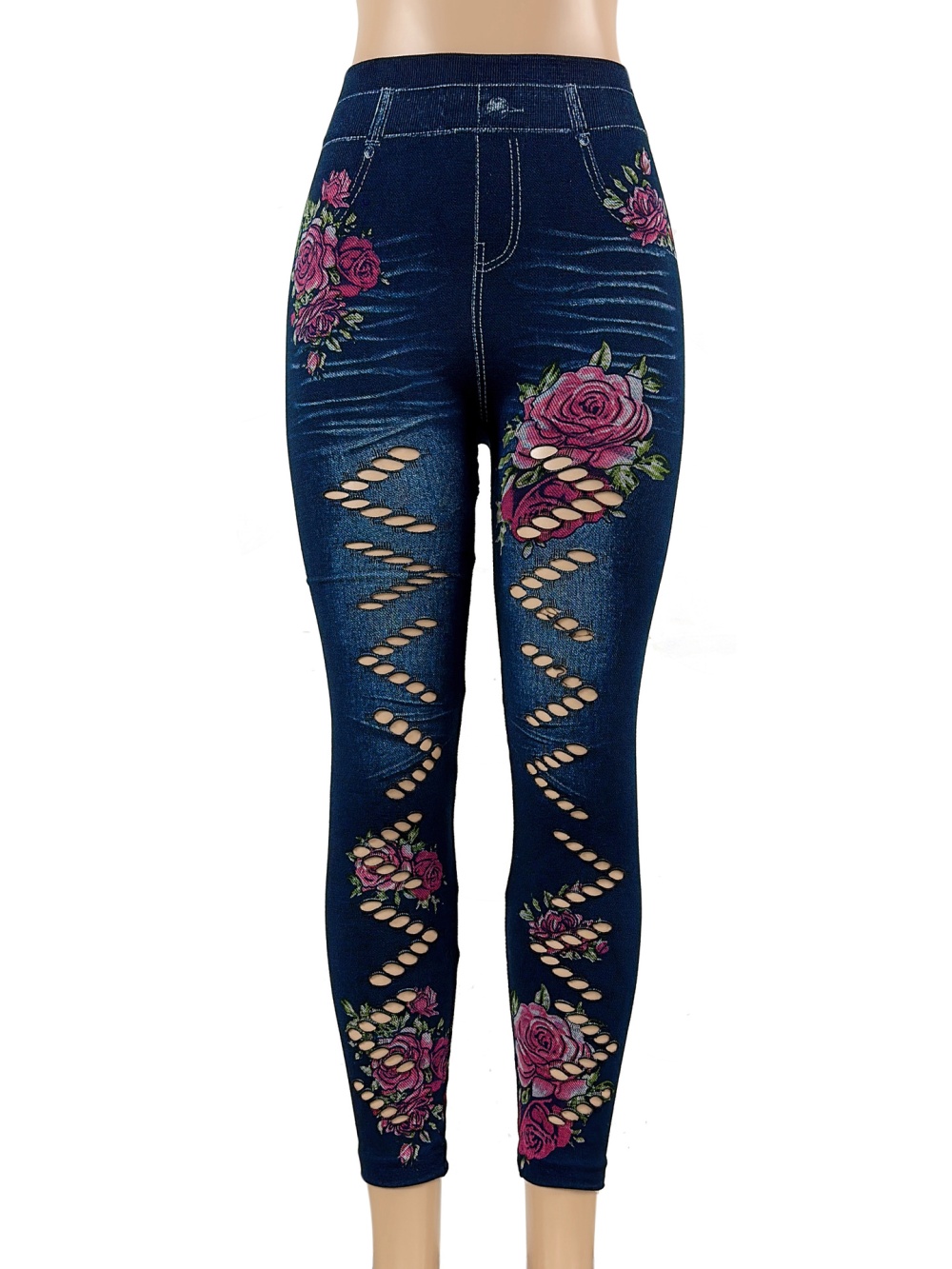 Sexy printing tight Casual holes jeans for women