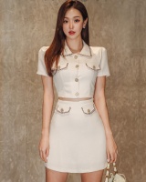 Korean style summer short skirt slim jacket 2pcs set for women
