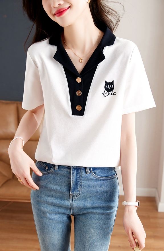 White summer short sleeve T-shirt kitty college style retro tops