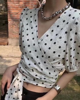 Short sleeve tops polka dot shirt for women
