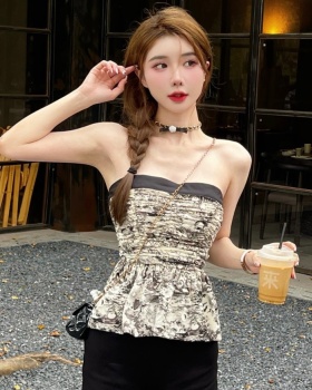 France style wrapped chest vest retro ink tops for women