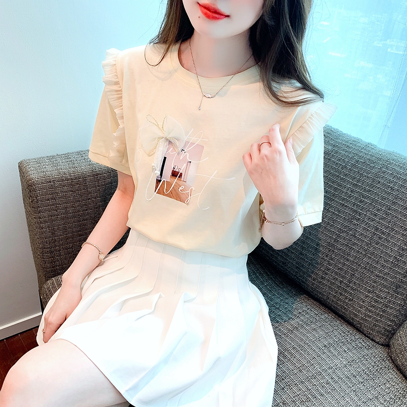 Puff sleeve square collar T-shirt France style tops for women