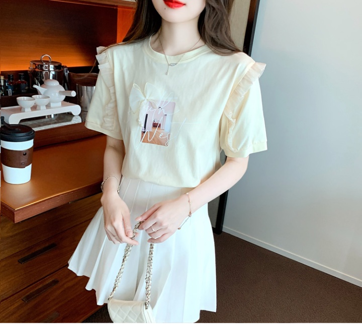 Puff sleeve square collar T-shirt France style tops for women