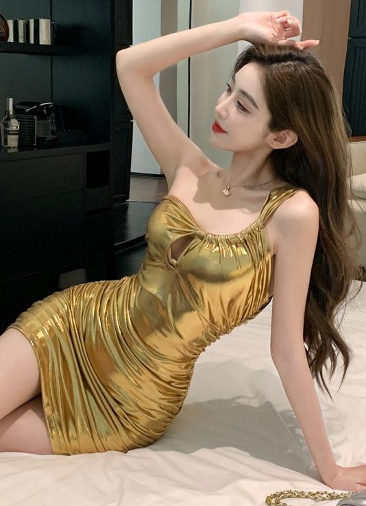 Sling halter T-back gold package hip dress for women