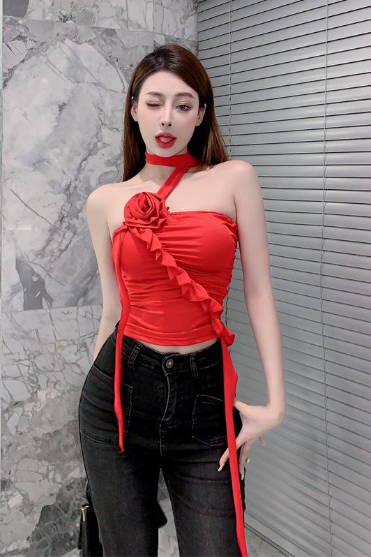 Stereoscopic flowers fashion wear wrapped chest vest