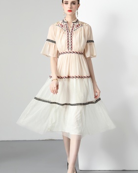Summer splice gauze big skirt national style chiffon dress
