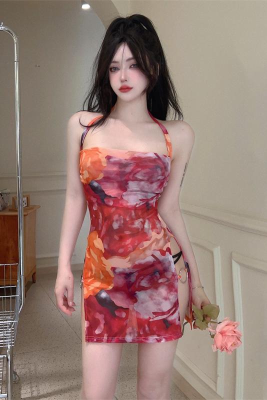 Printing summer sexy fashion split dress for women