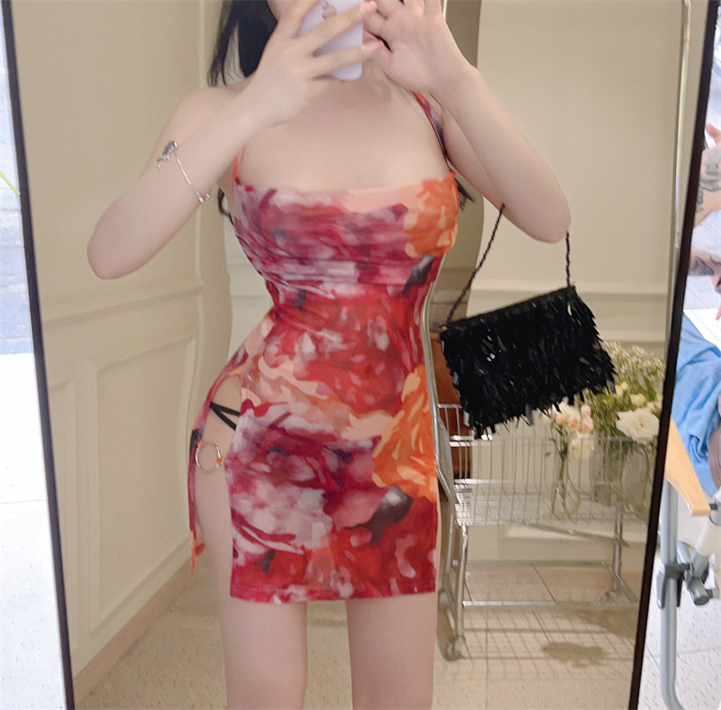 Printing summer sexy fashion split dress for women