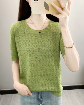 Short sleeve ice silk T-shirt knitted tops for women