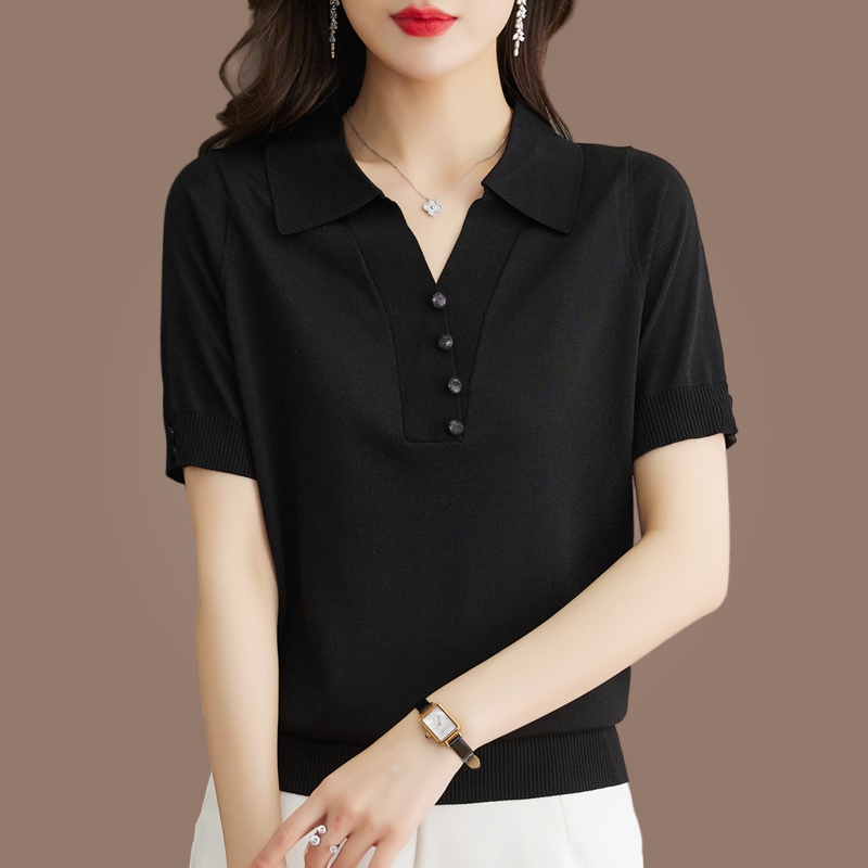 Lapel Western style T-shirt summer loose small shirt for women