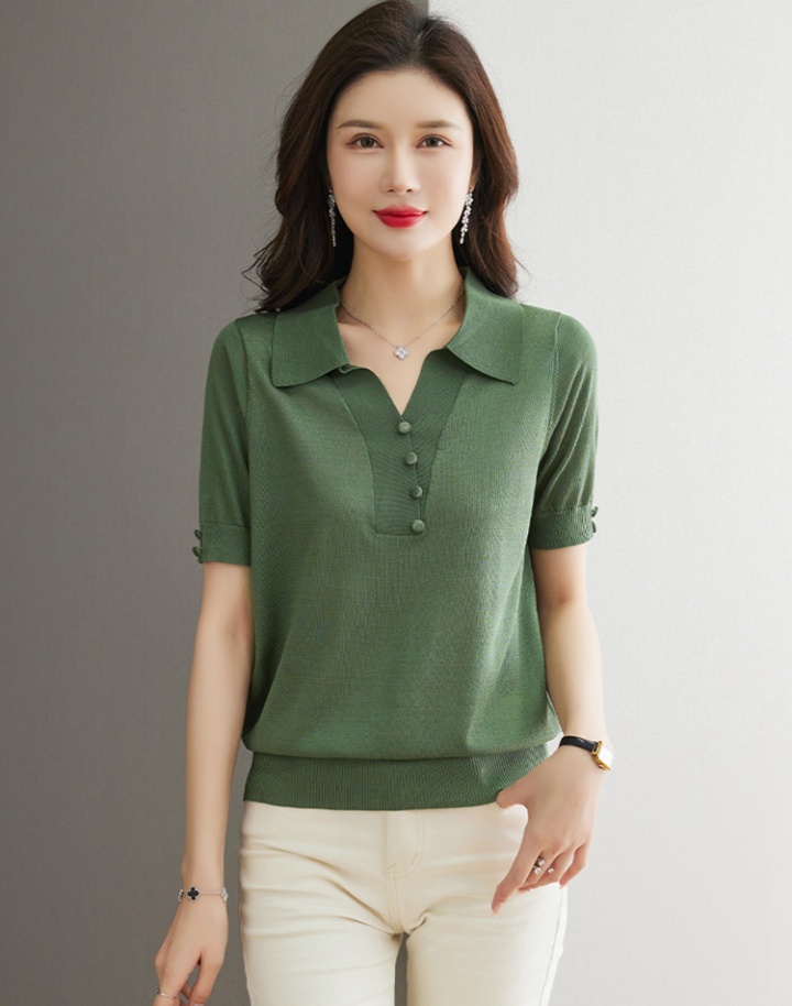 Lapel Western style T-shirt summer loose small shirt for women