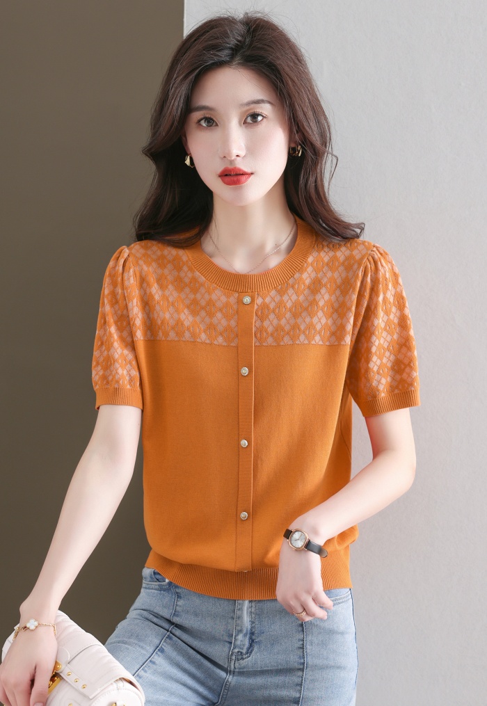 Summer knitted T-shirt Western style tops for women
