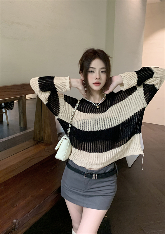 Sunscreen summer slim loose stripe long sleeve smock