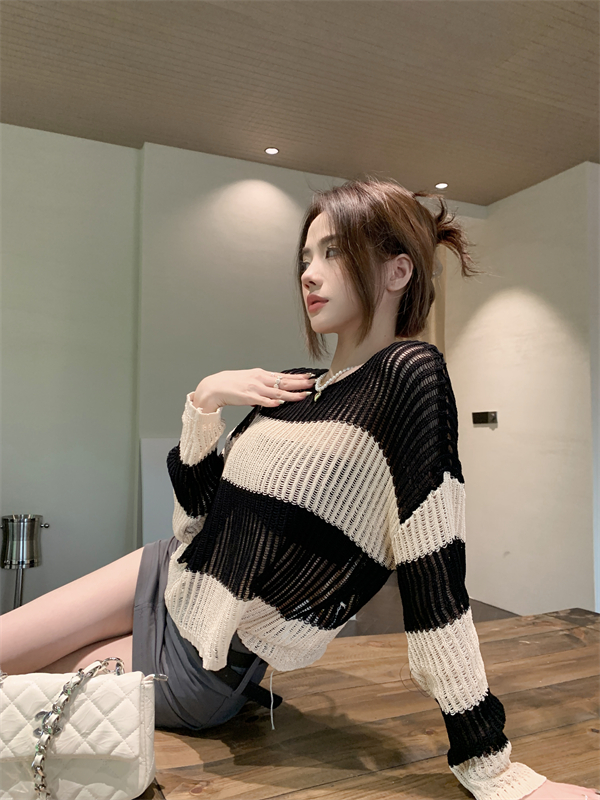 Sunscreen summer slim loose stripe long sleeve smock