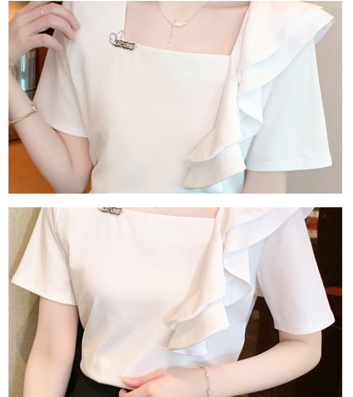 Lotus leaf edges T-shirt splice tops for women