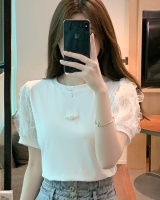 Summer splice round neck T-shirt lace Korean style all-match tops