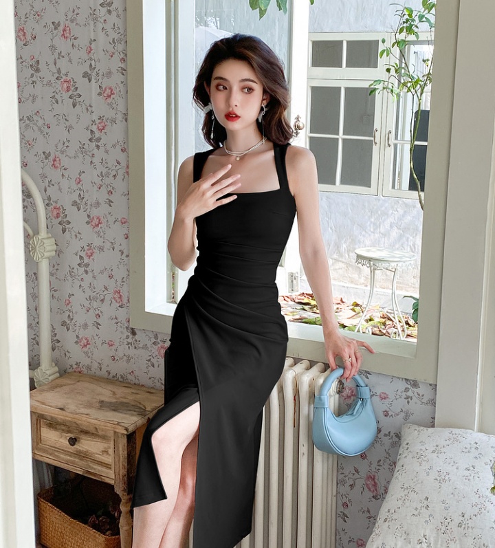 Sling sleeveless long dress split dress for women