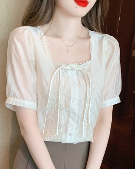 Summer Korean style shirt square collar Chinese style tops