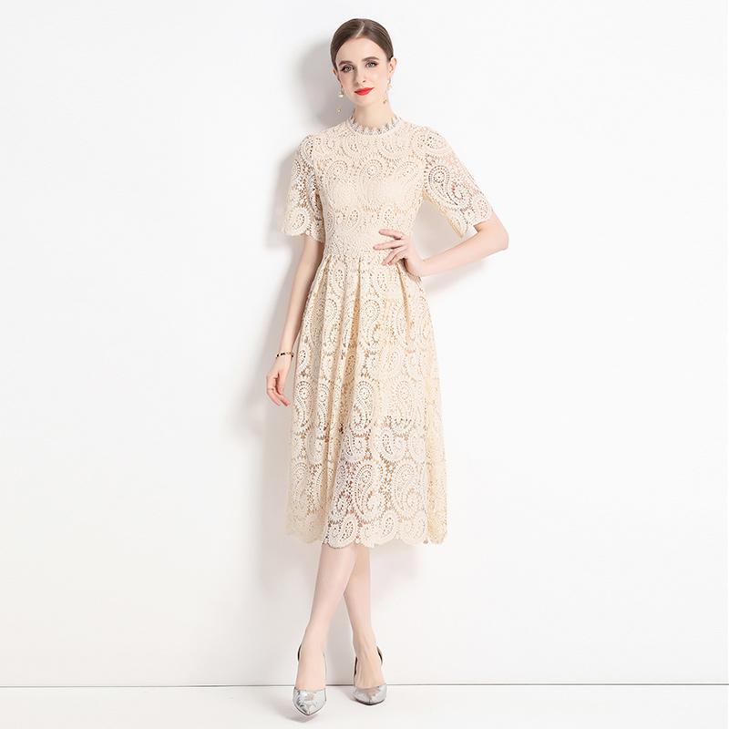 Embroidery big skirt lace dress