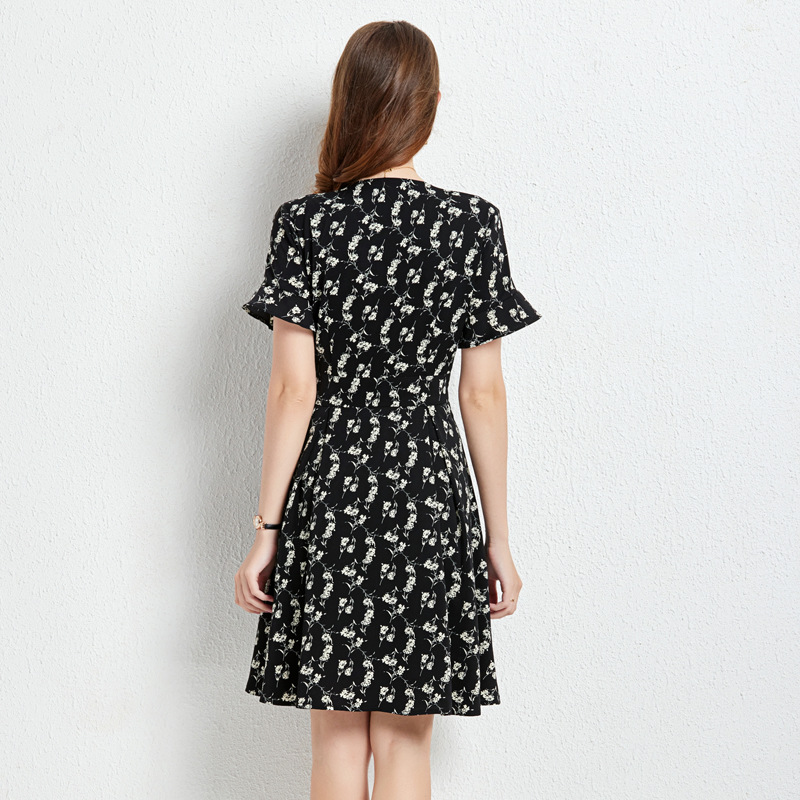Black floral summer V-neck dress for women