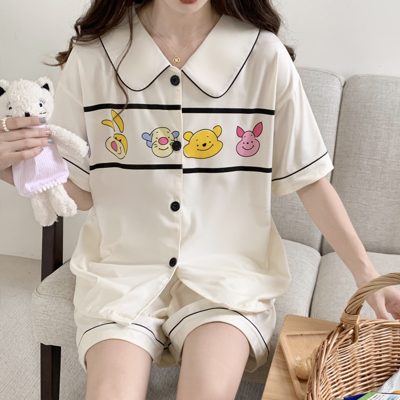 Double short cardigan pajamas 2pcs set for women