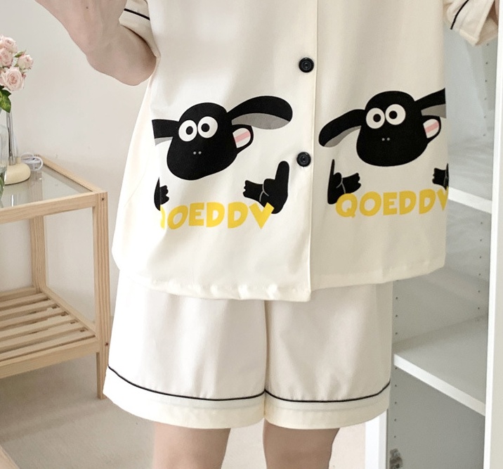 Double short cardigan summer pajamas 2pcs set for women