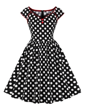 Temperament polka dot V-neck retro dress for women