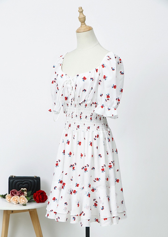 Chiffon floral drawstring fashion slim summer dress