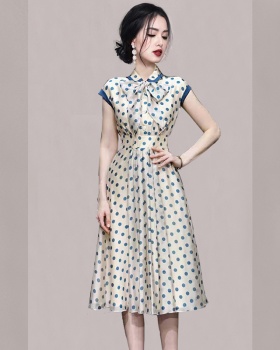 Korean style polka dot slim fashion summer bow dress