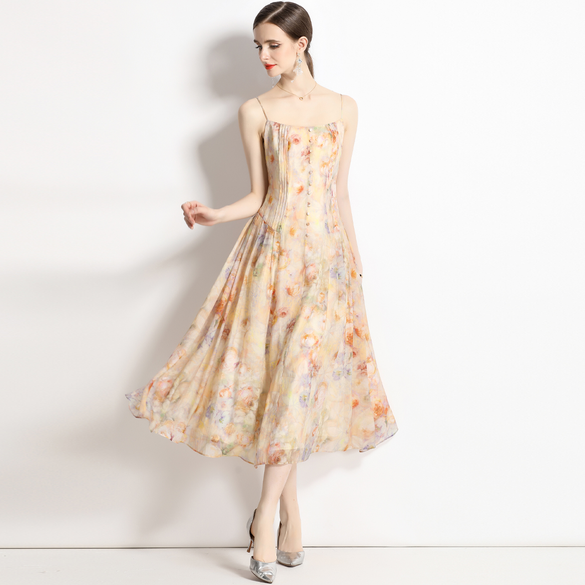 Fashion and elegant sling retro floral dress for women