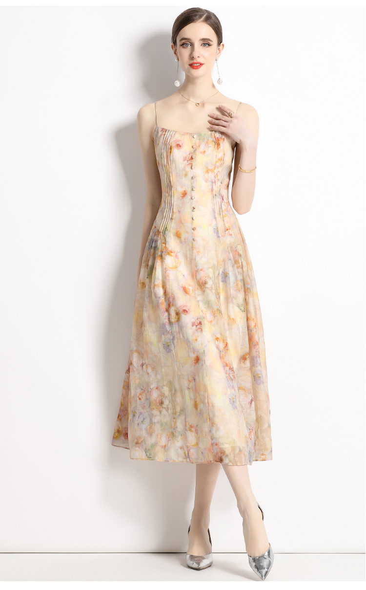 Fashion and elegant sling retro floral dress for women