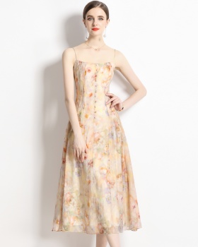 Fashion and elegant sling retro floral dress for women