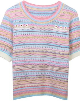 Knitted stripe tops sweet T-shirt for women