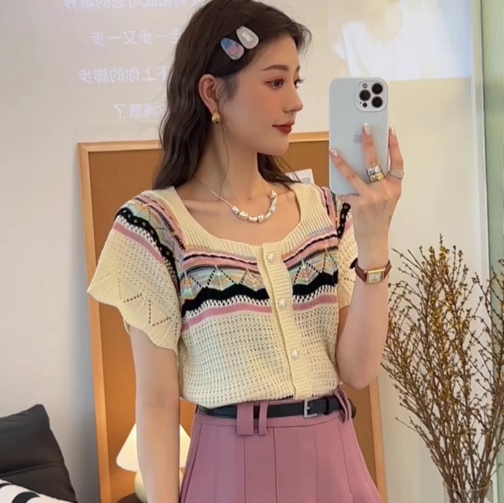 Square collar tops summer sweater for women