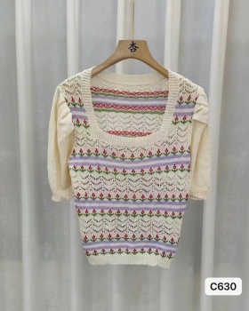 Hollow short sleeve summer splice crochet tops for women