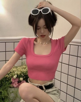 Pink summer T-shirt spicegirl knitted tops for women