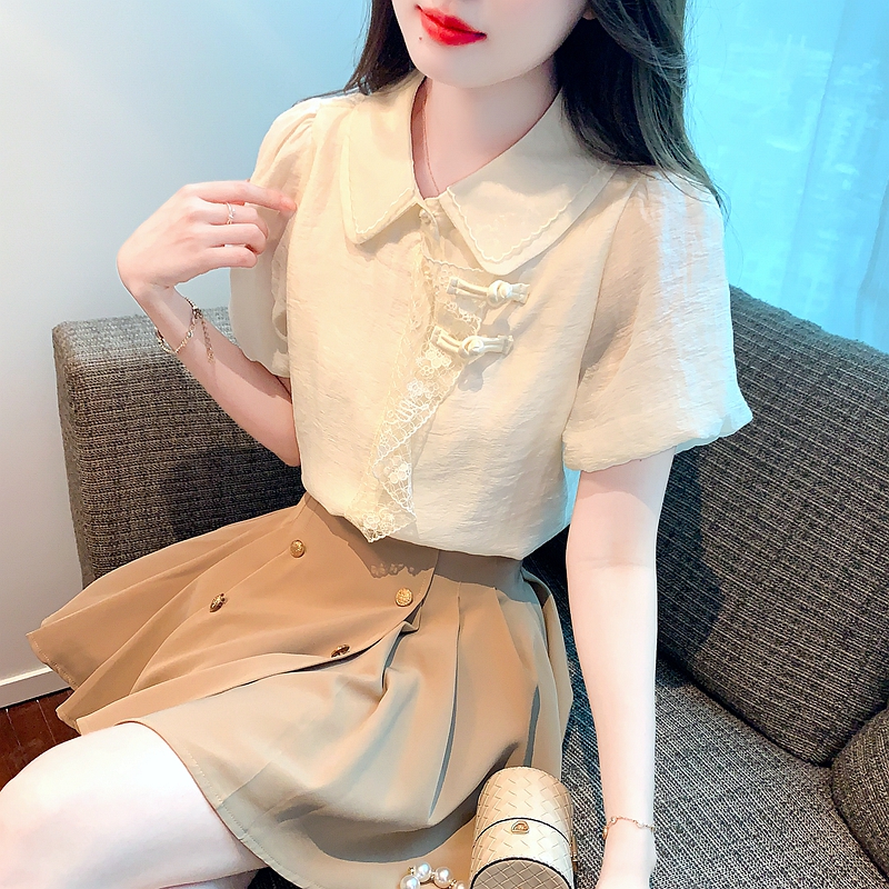 Summer puff sleeve shirt France style tops for women